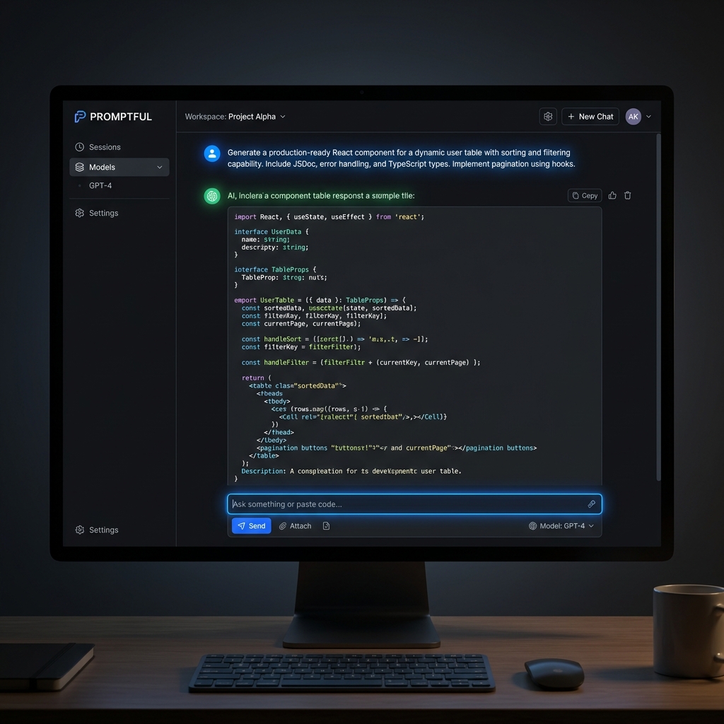 Sleek chat interface with code