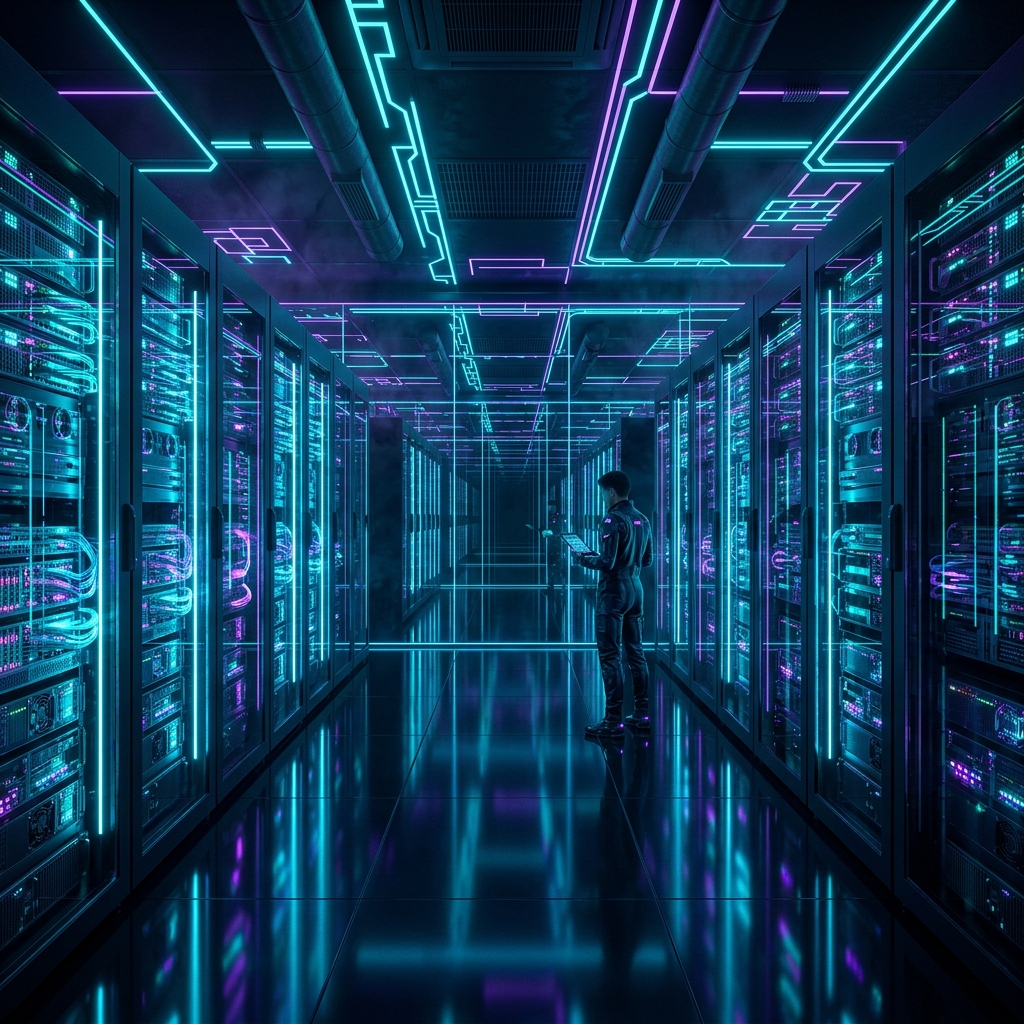 Futuristic neon server room