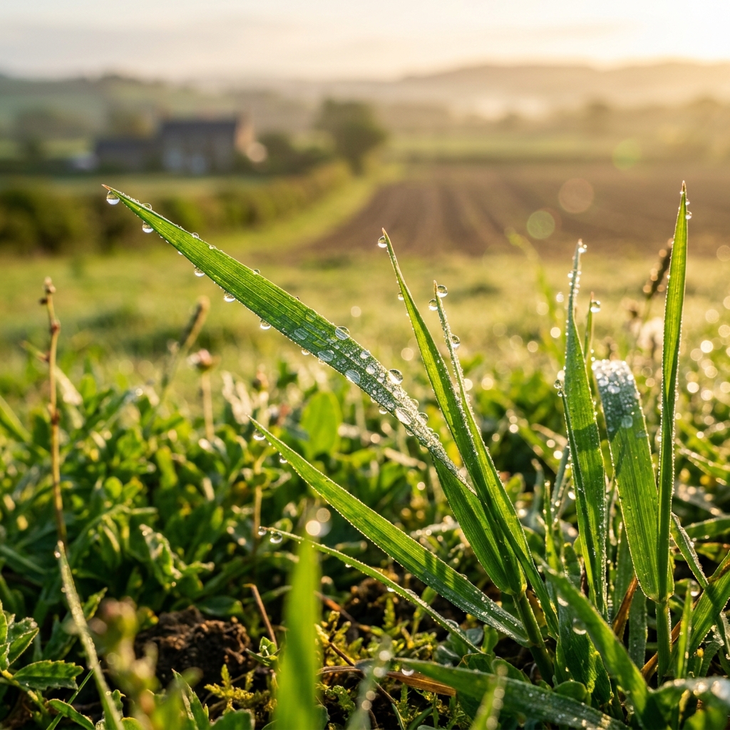 Morning dew on fresh Irish grass